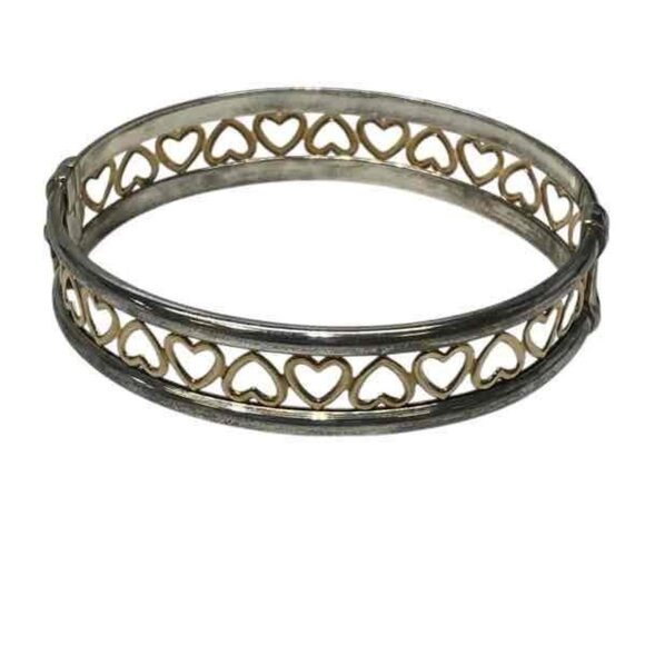 *SOLD* 14K Gold & Sterling Silver Heart Bangle / Bracelet & Earring Set - Picture 14 of 15